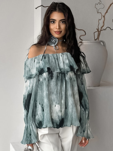 Autumn Sexy Ink Painting Women's Off-shoulder Floral Blouse