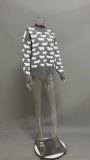 Autumn and winter round neck alpaca print women's loose casual round neck pullover sweater 