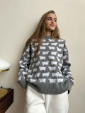 Autumn and winter round neck alpaca print women's loose casual round neck pullover sweater 