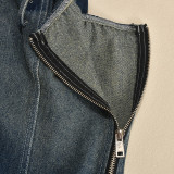 Halter Neck Zipper Waist Gradient Sexy Denim Dress