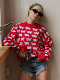 Autumn and winter round neck alpaca print women's loose casual round neck pullover sweater 