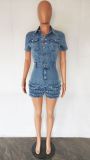 Casual Women's Slim Fit Ruffle Edge Tassel Denim Rompers Jumpsuit