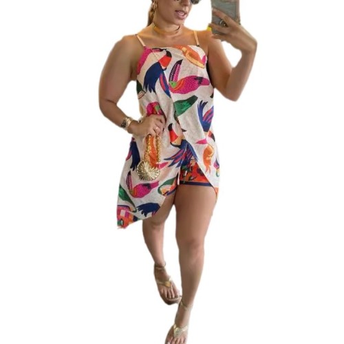 Summer Printed Holiday Style Shorts Two-piece Set