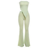 Fashion irregular tube top high waist slim pants set