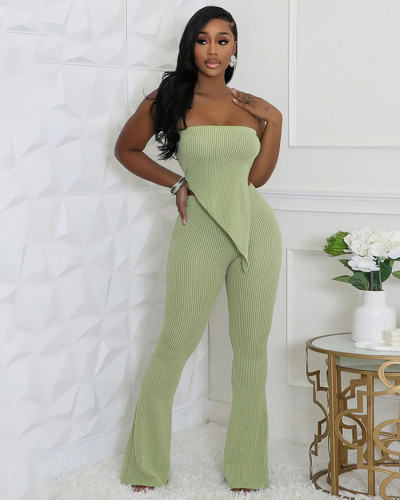 Fashion irregular tube top high waist slim pants set