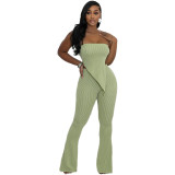 Fashion irregular tube top high waist slim pants set