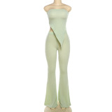 Fashion irregular tube top high waist slim pants set