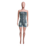 Casual Women's Slim Fit Strapless Women Denim Rompers Jumpsuit