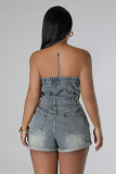 Casual Women's Slim Fit Strapless Women Denim Rompers Jumpsuit