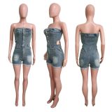Casual Women's Slim Fit Strapless Women Denim Rompers Jumpsuit