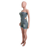 Casual Women's Slim Fit Strapless Women Denim Rompers Jumpsuit