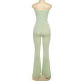 Fashion irregular tube top high waist slim pants set
