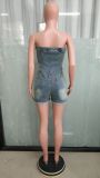 Casual Women's Slim Fit Strapless Women Denim Rompers Jumpsuit