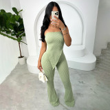 Fashion irregular tube top high waist slim pants set