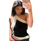 Knitted vest for women basic style contrasting colors base vest
