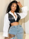 Long-sleeved PU crop short blouse