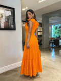 Flying sleeves lace long dress women's elegant solid color maxi dress