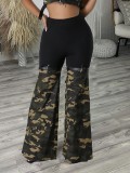 Camouflage denim long-sleeved crop top elastic trousers set