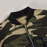 Camouflage denim long-sleeved crop top elastic trousers set