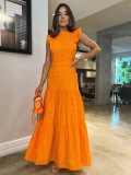 Flying sleeves lace long dress women's elegant solid color maxi dress
