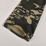 Camouflage denim long-sleeved crop top elastic trousers set