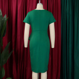 Plus Size Women's Short Sleeve Solid Color Ruffle High Waist African Dress