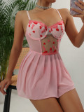 Embroidered Love Mesh Backless See-through Low-cut Wired Sexy Two-piece Lingerie Set