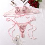 Sequined Bandeau Bra Set Transparent Mesh Sexy Underwear Two-piece Set