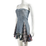 Stretch Denim Sexy Contrast Plaid Dress