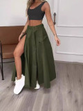 Elegant Sleeveless Vest Solid Color Slit Belt Skirt Two-piece Set