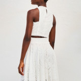 Elegant Sleeveless Embroidered Hollow Lace Maxi Dress Holiday Set Two-piece Set