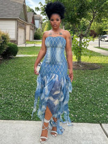 Sexy tight printed tassel tube dress