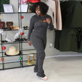 Autumn and winter solid color long-sleeved hooded slim-fit jumpsuit two-piece set