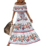 Printed off-shoulder long maxi dress