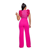 Autumn and winter solid color embroidered deep V jumpsuit