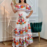 Printed off-shoulder long maxi dress