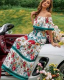 Printed off-shoulder long maxi dress