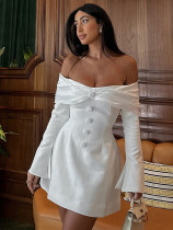 Sexy slim off shoulder white short dress