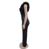 Autumn and winter solid color embroidered deep V jumpsuit