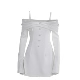 Sexy slim off shoulder white short dress