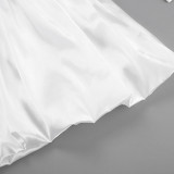 Autumn Satin Lantern Sleeve White Tutu Dress