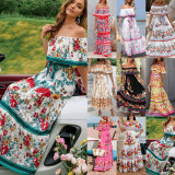 Printed off-shoulder long maxi dress