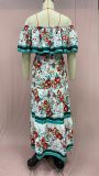 Printed off-shoulder long maxi dress