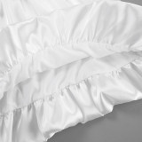Autumn Satin Lantern Sleeve White Tutu Dress