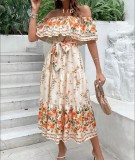 Printed off-shoulder long maxi dress