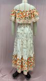 Printed off-shoulder long maxi dress