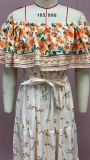 Printed off-shoulder long maxi dress