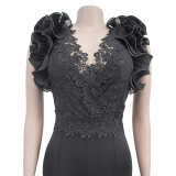 Autumn and winter solid color embroidered deep V jumpsuit