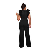 Autumn and winter solid color embroidered deep V jumpsuit