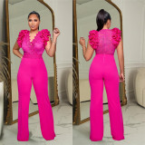 Autumn and winter solid color embroidered deep V jumpsuit